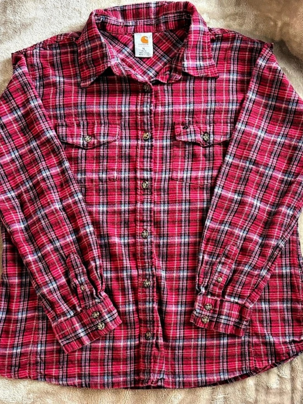 Carhartt Plaid Button Down Shirt Red & Black XL Like New